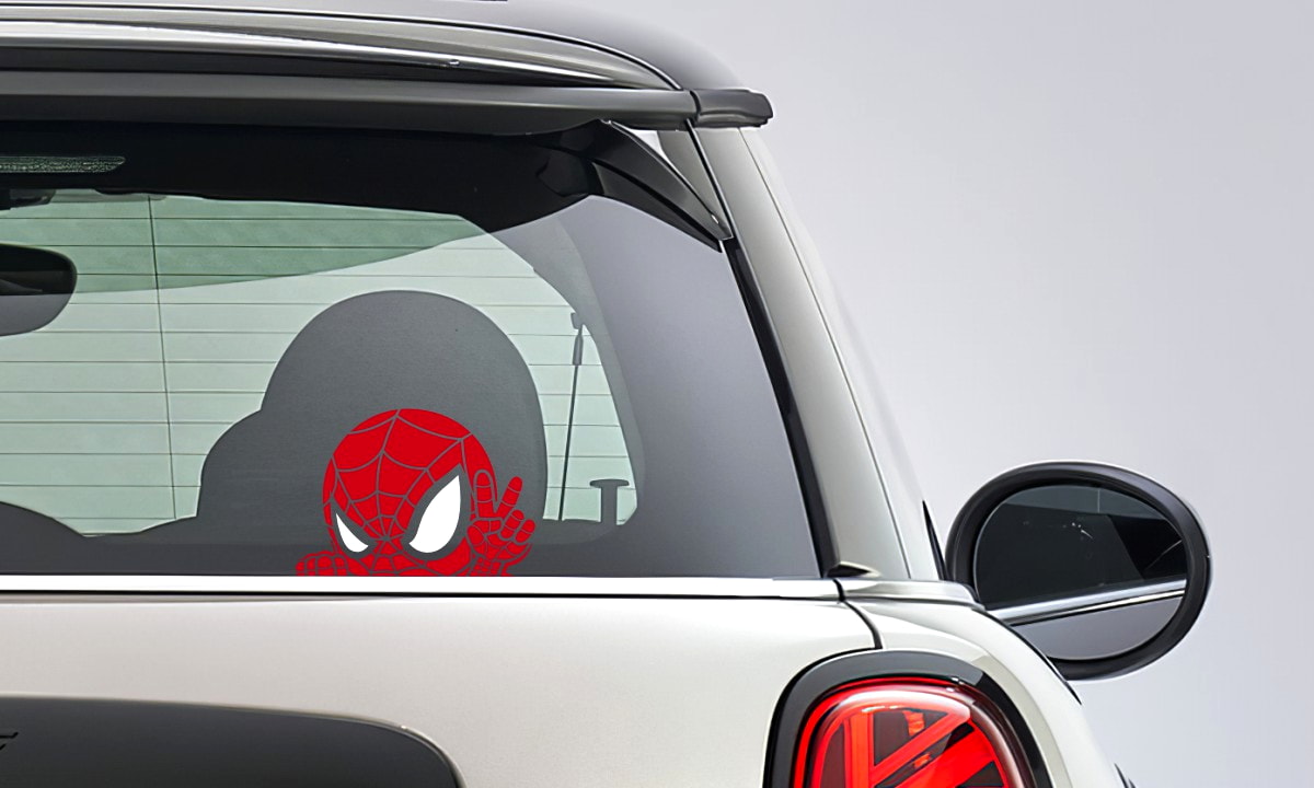 pegatina spiderman asomao vinilo coche